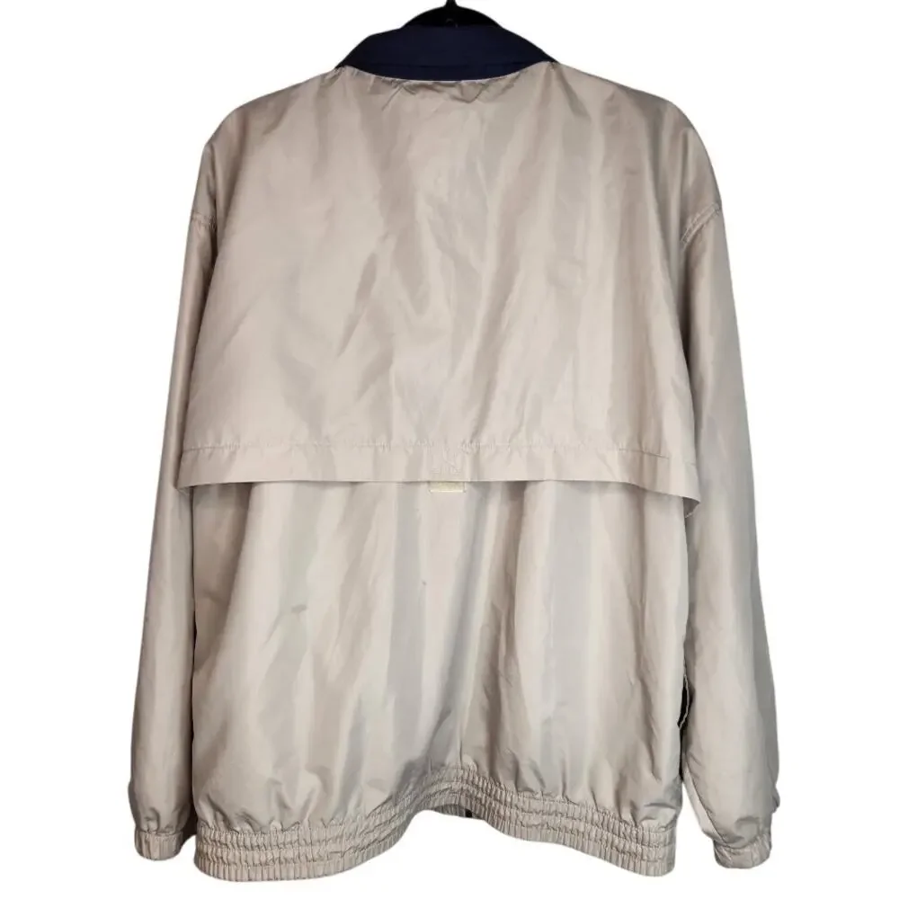 Vintage IZOD Nylon Windbreaker Full Zip Jacket 80s Golf Beige/Blue Mens Medium
